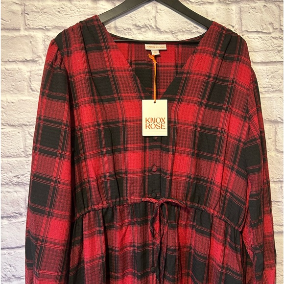 NWT Knox Rose red and black plaid flannel tiered midi dress Size XL - Picture 4 of 9